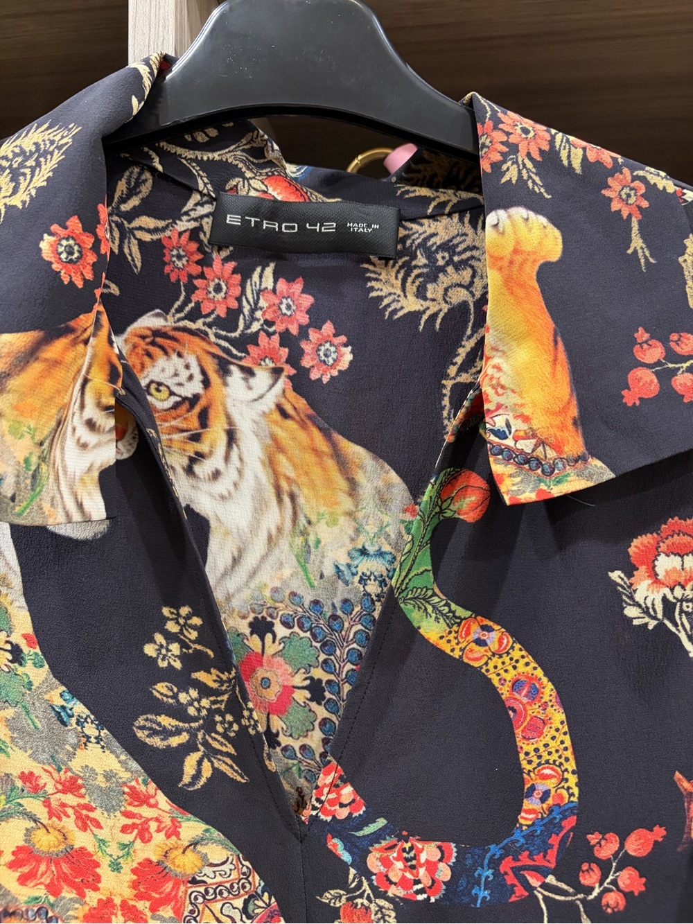 Etro Black Floral Tiger Print Mini Dress - Picture 2 of 6